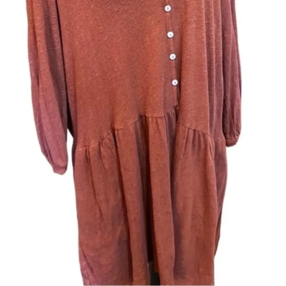 Free People Beach Linen Blend Drop Waist Button Up Oversized Mini Dress Medium - Picture 4 of 9